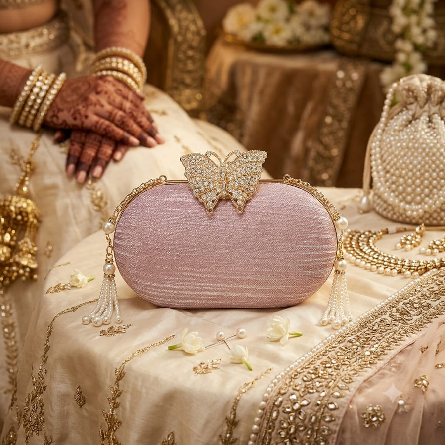 Bridal Fancy Bag - Pink - Butterfly Design