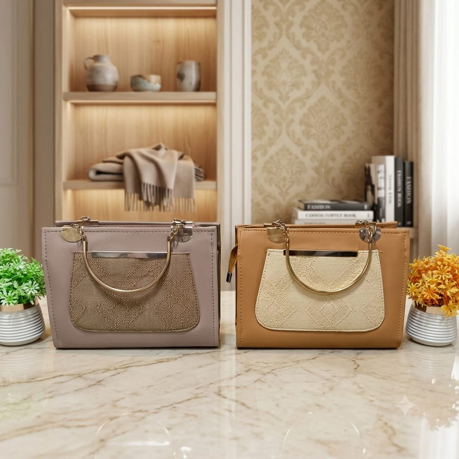 Fancy Handbag - Imported Gray & Skin Wood Color