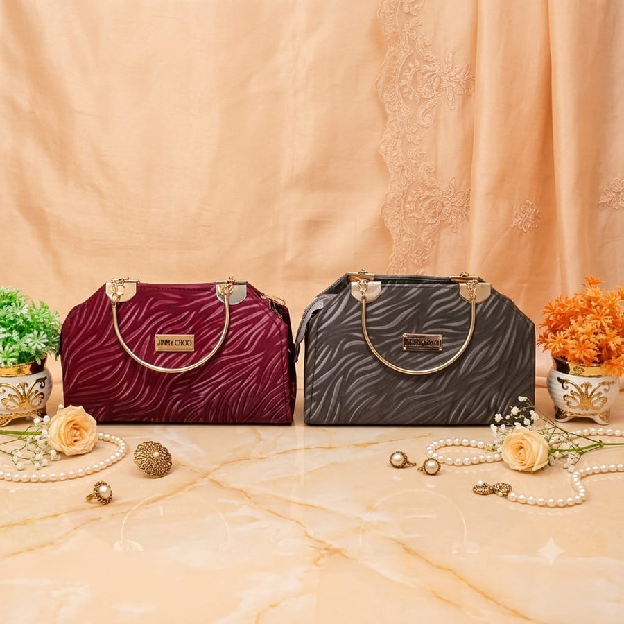 Fancy Handbag - Texture Style, Maroon & Black