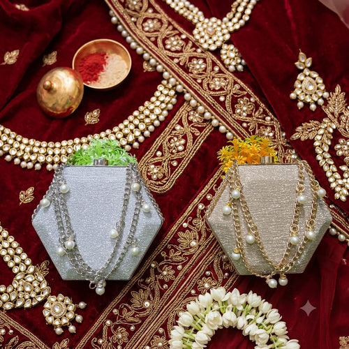 Bridal Purse - Corner Style, Silver & Golden