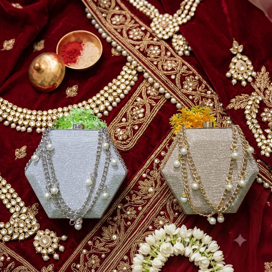 Bridal Purse - Corner Style, Silver & Golden